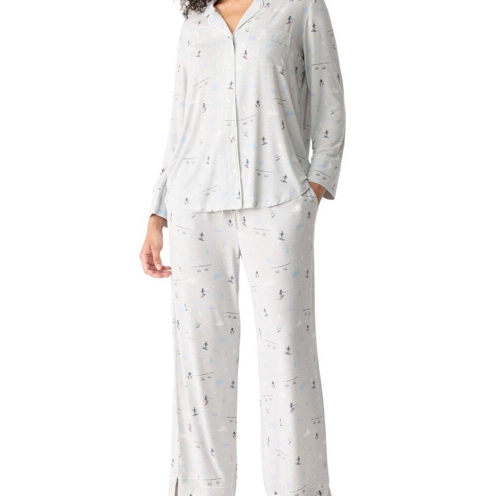 #960 Gap GapBody Women's Jersey Long-Sleeve Pajama Coat Set - Grey Alpine - Picture 4 of 5